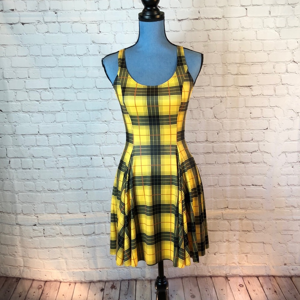 BlackMilk Yellow and Black Plaid  skater dress